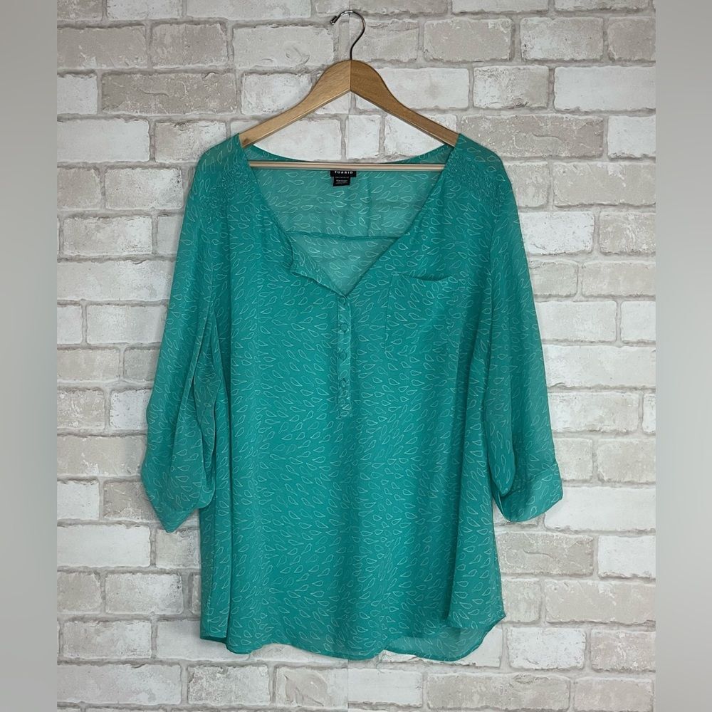Torrid Bird Pattern Aqua Blouse Size 3X